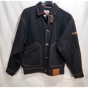 Vintage FUBU The Collection Denim Jacket Size L Black / Orange Stitching‎